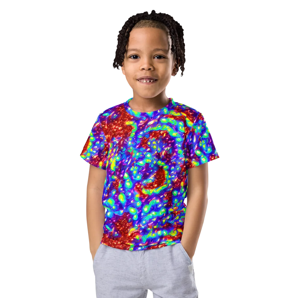 Molten Lime Mosaic on Kids Crew Neck T-Shirt — Front