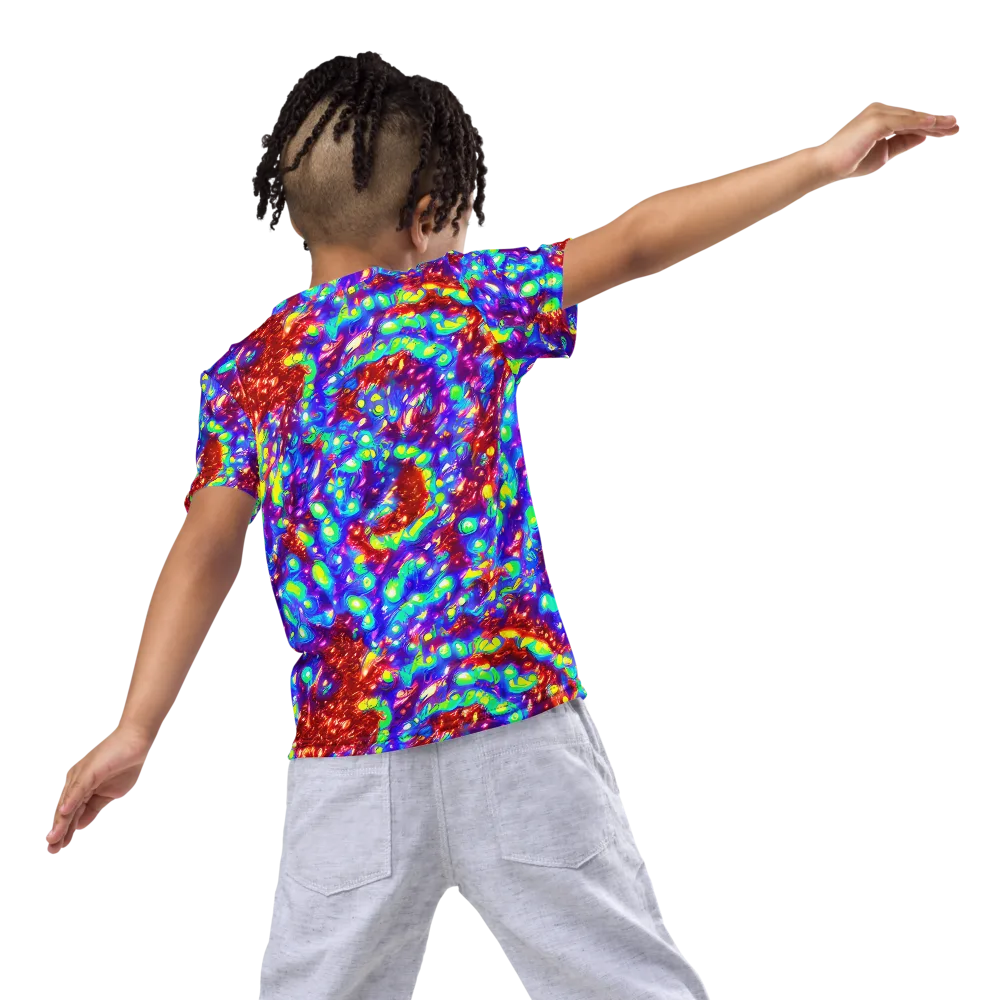 Molten Lime Mosaic on Kids Crew Neck T-Shirt — Back