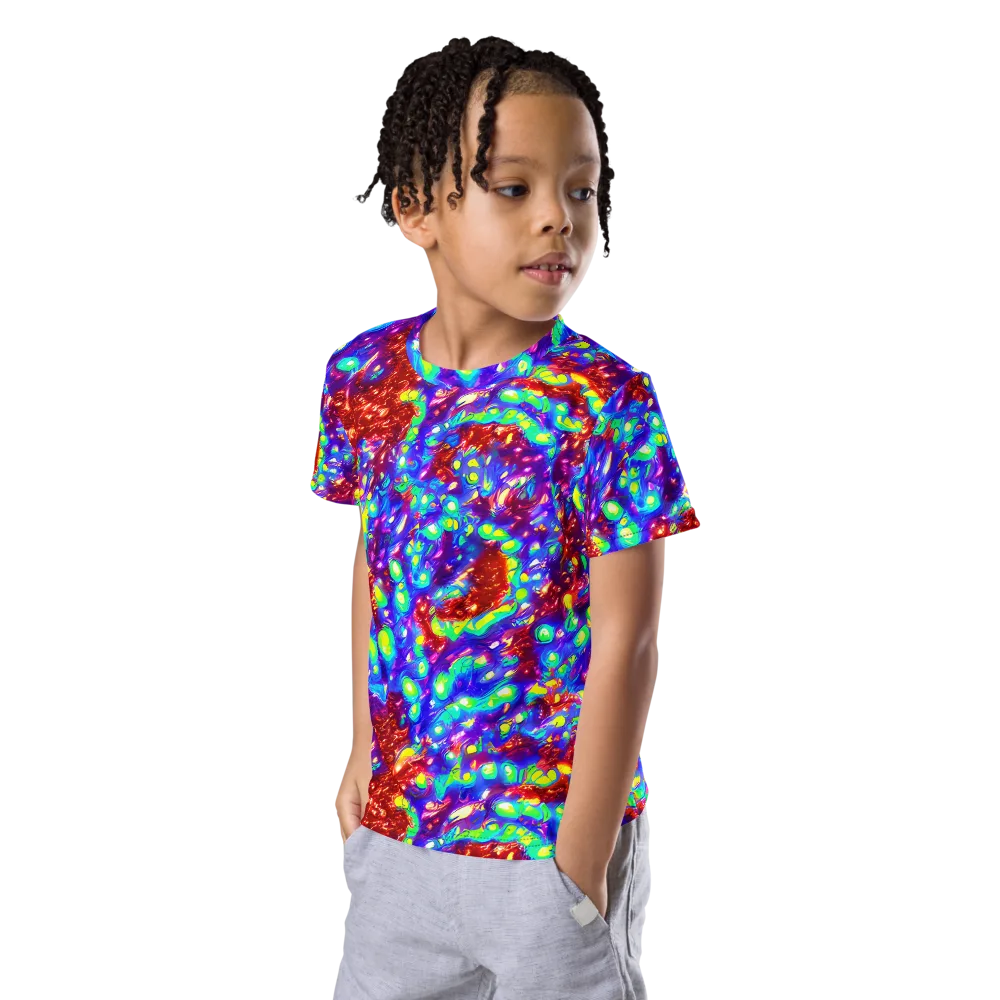 Molten Lime Mosaic on Kids Crew Neck T-Shirt — Left Front