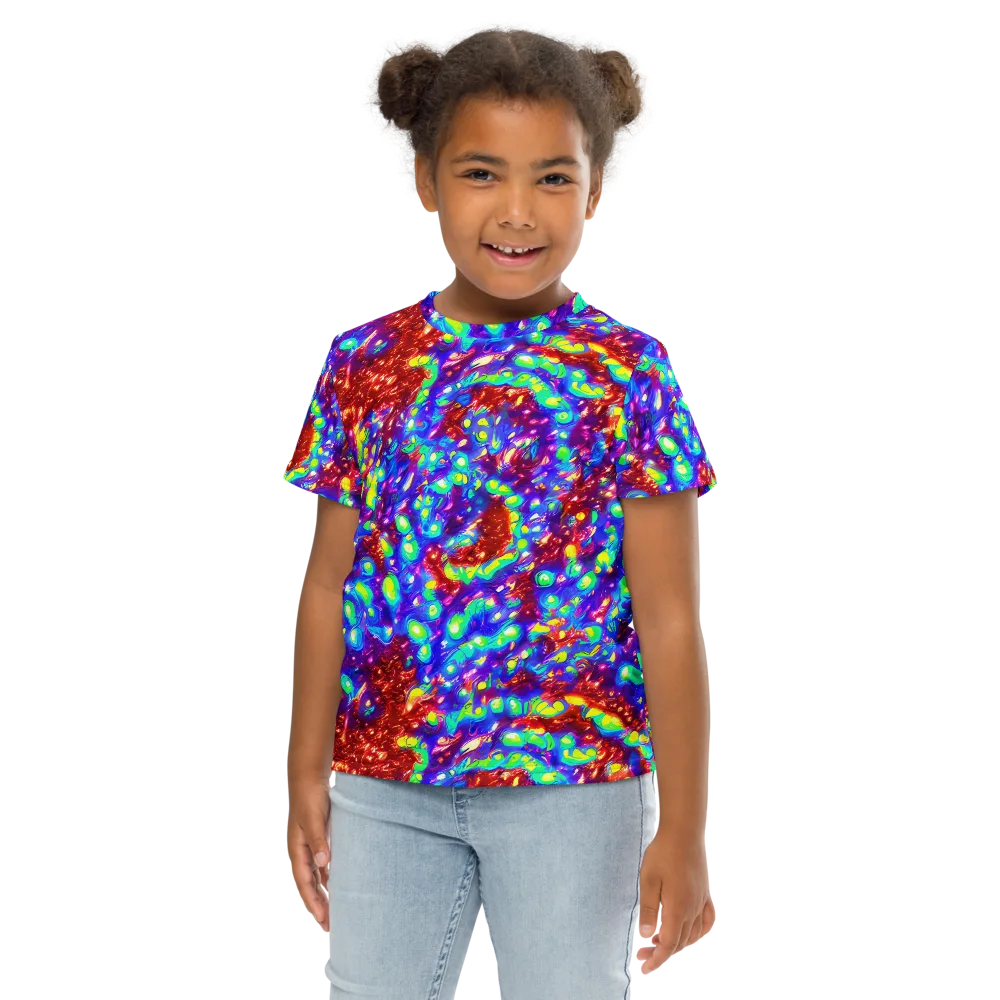 Molten Lime Mosaic on Kids Crew Neck T-Shirt — Front