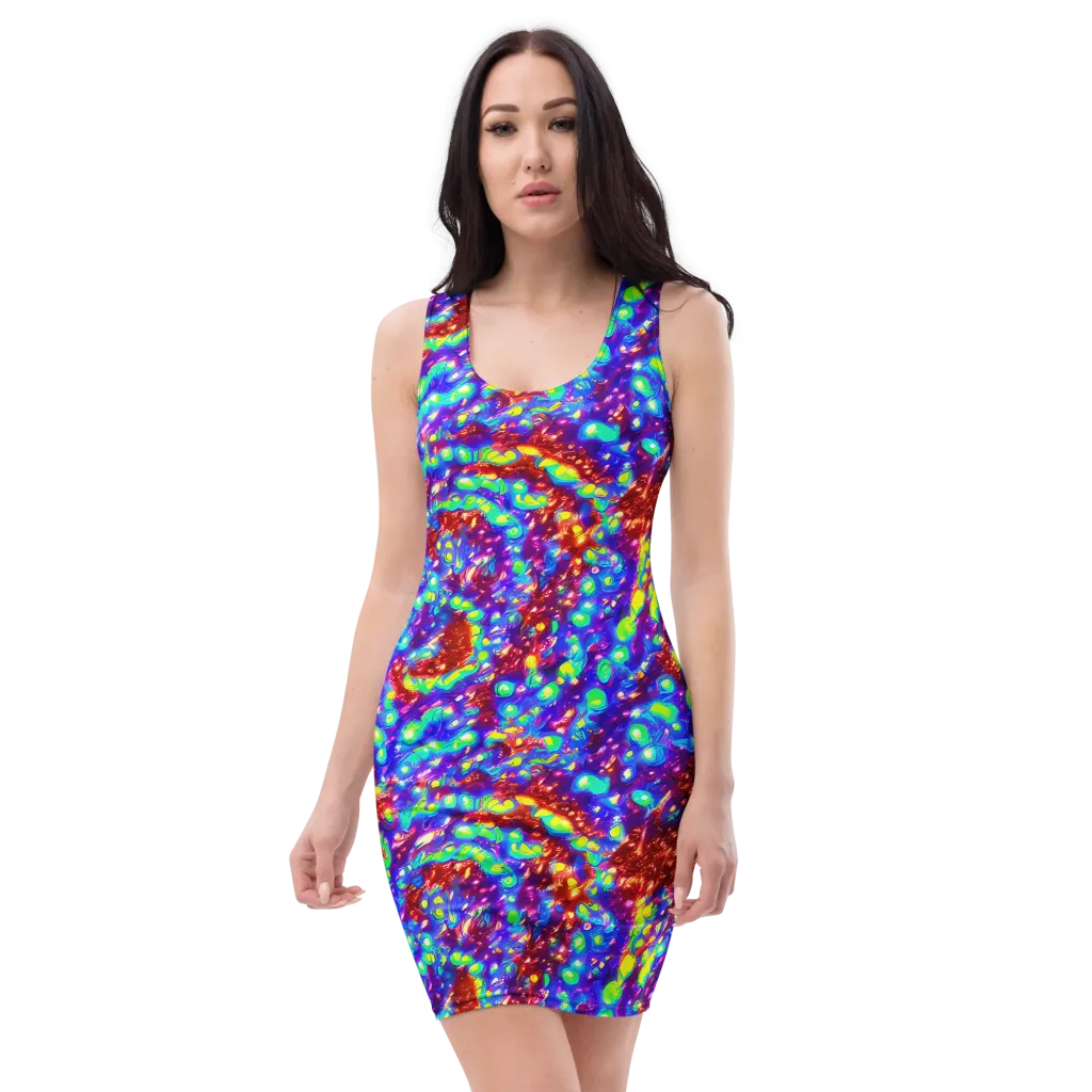 Molten Lime Mosaic on Bodycon Dress — Front