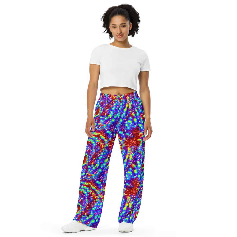 Molten Lime Mosaic on Wide-Leg Pants — Front