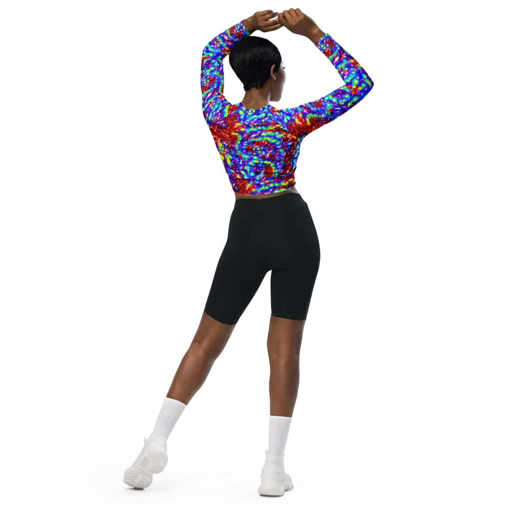 Molten Lime Mosaic on Long Sleeve Crop Top — Back