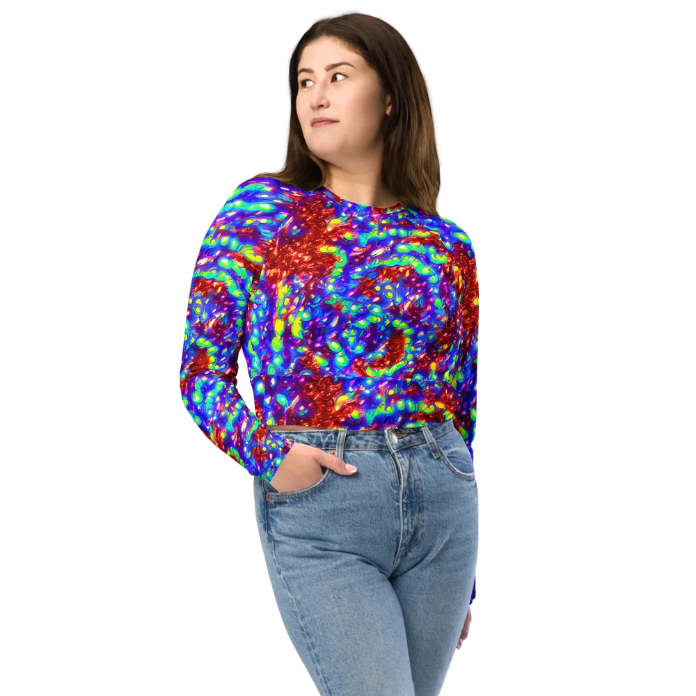 Molten Lime Mosaic on Long Sleeve Crop Top — Front