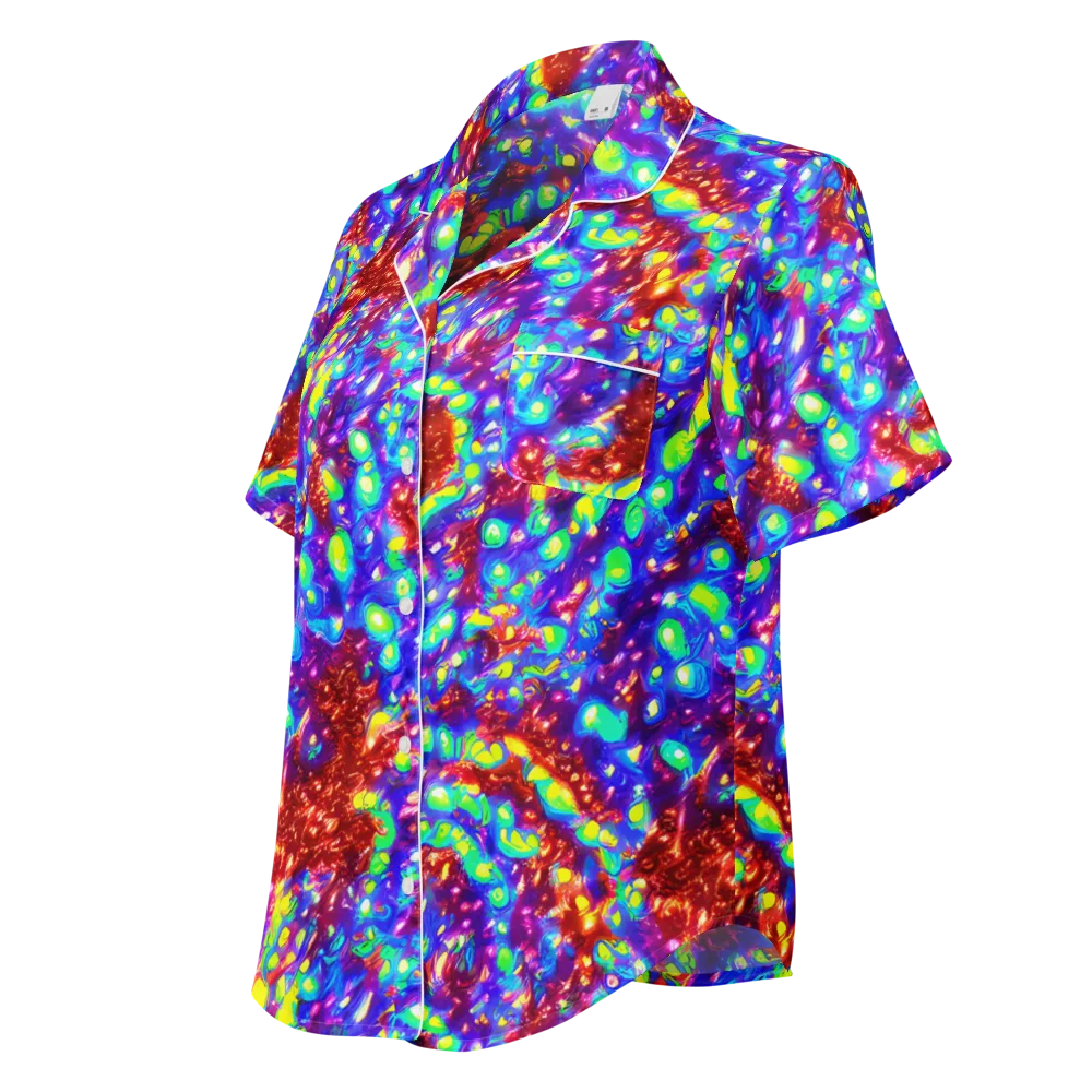 Molten Lime Mosaic on Women's Short Sleeve Pajama Top — Left Front