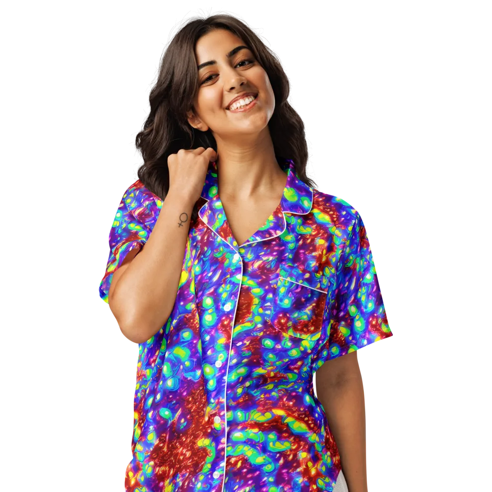 Molten Lime Mosaic on Women's Short Sleeve Pajama Top — Front