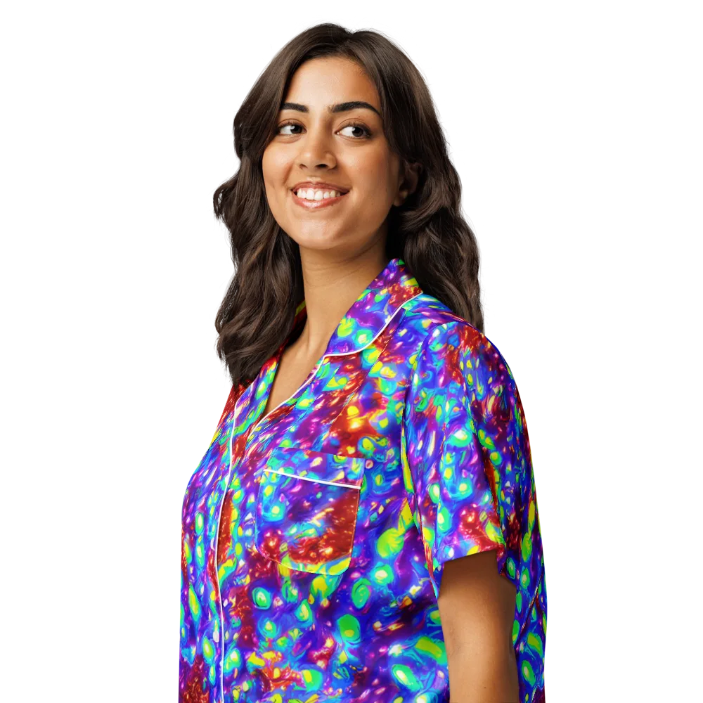 Molten Lime Mosaic on Women's Short Sleeve Pajama Top — Left Front