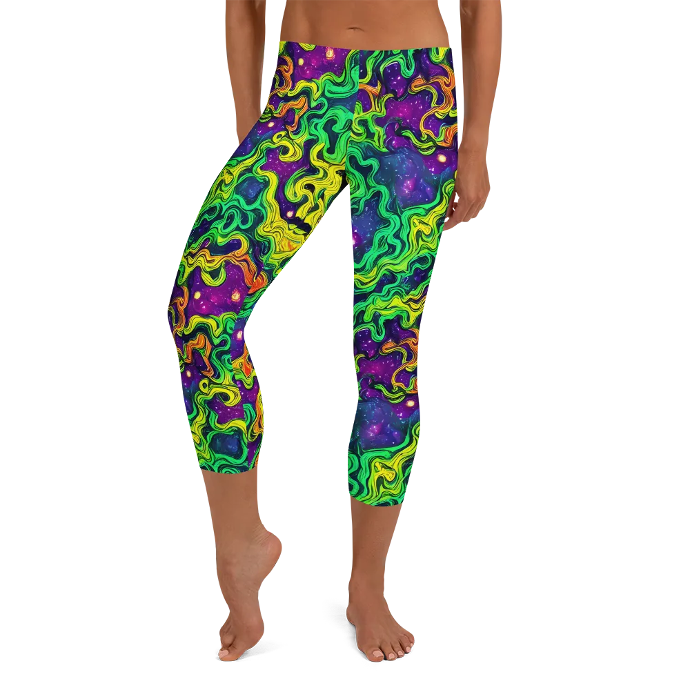 Jungle Comet on Capri Leggings — Front