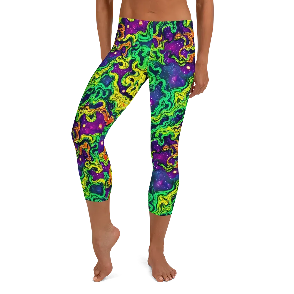 Jungle Comet on Capri Leggings — Front