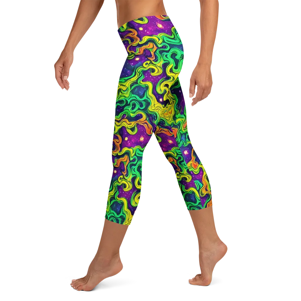 Jungle Comet on Capri Leggings — Left