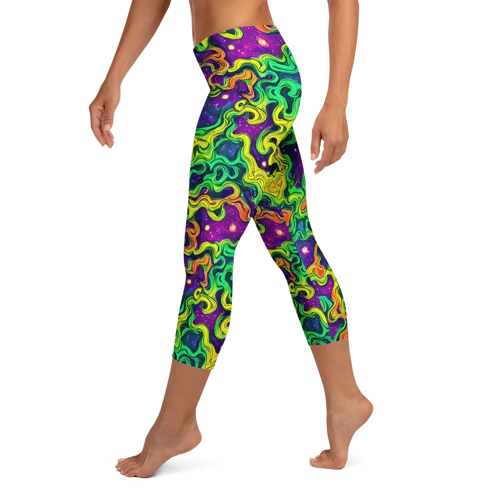 Jungle Comet on Capri Leggings — Left