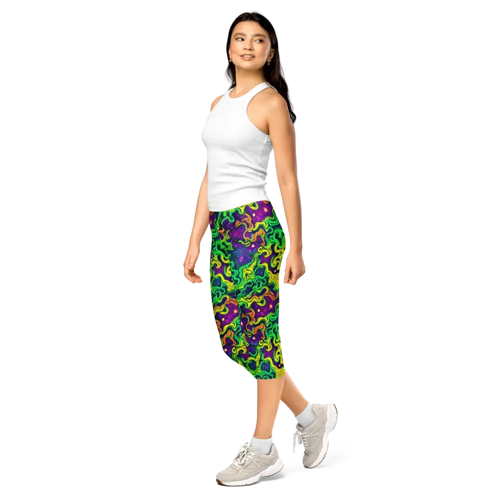 Jungle Comet on Capri Leggings — Left Front