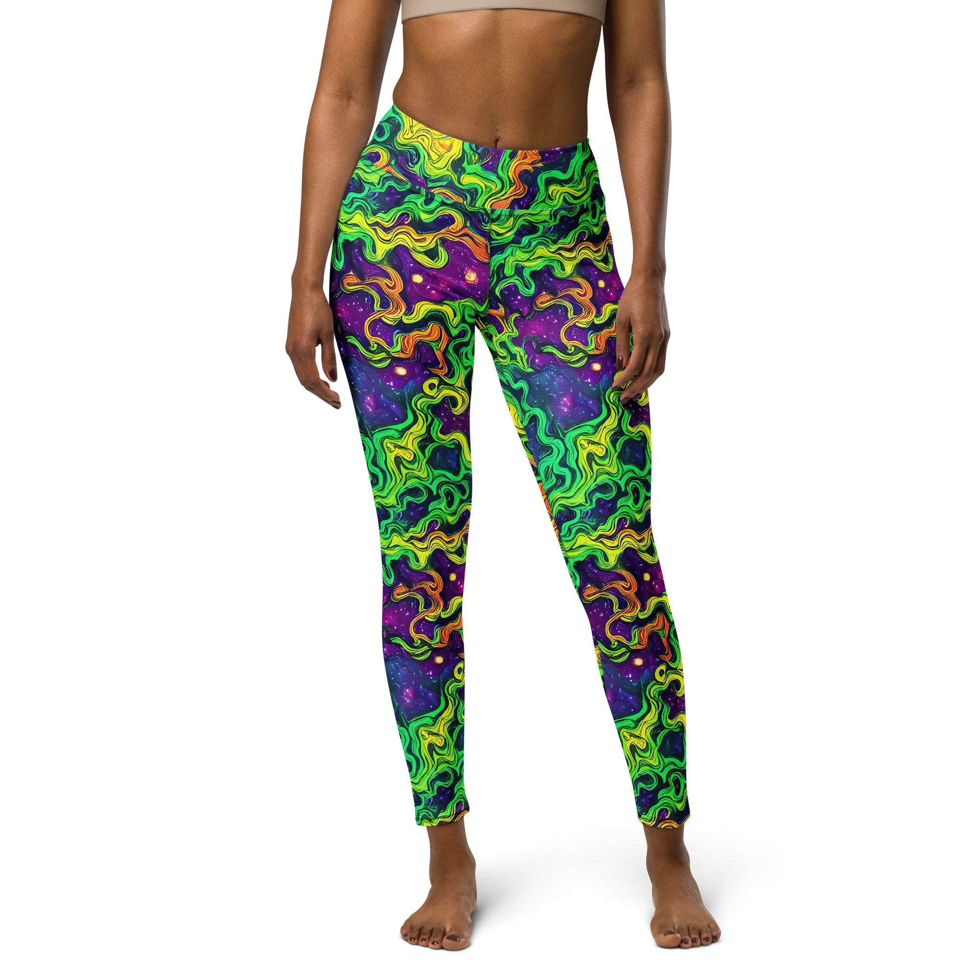 Jungle Comet on Yoga Leggings — Front