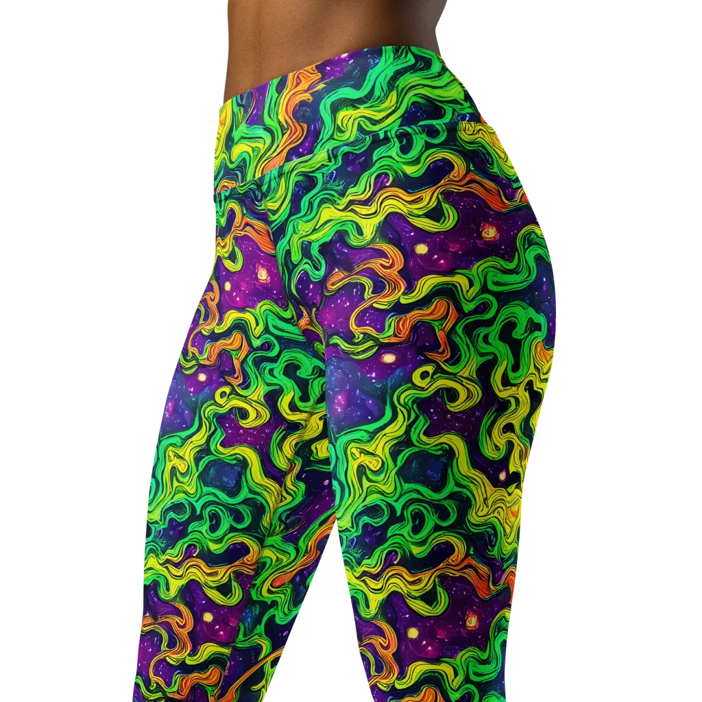 Jungle Comet on Yoga Leggings — Left Front