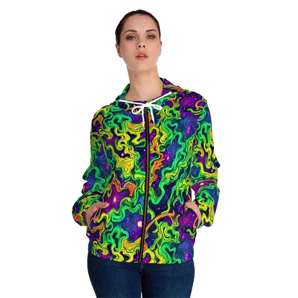 Jungle Comet on Women's Full-Zip Hoodie — Front On Person