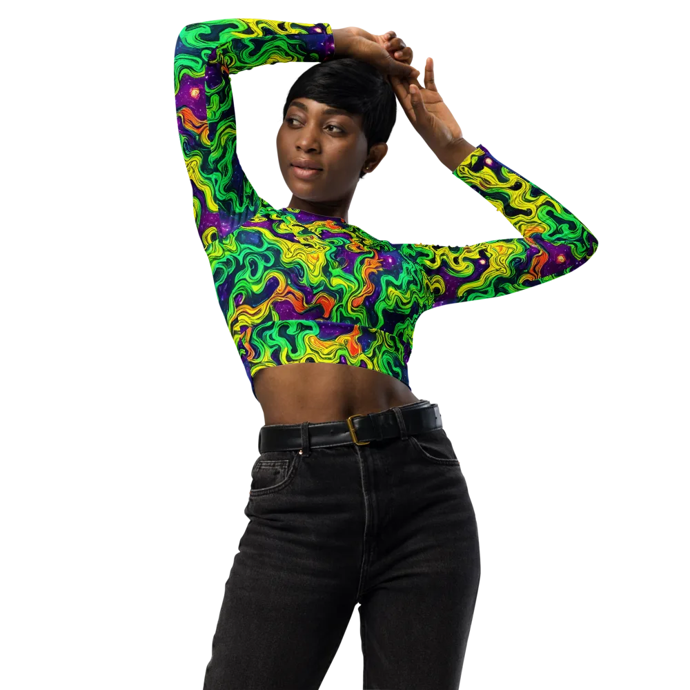 Jungle Comet on Long Sleeve Crop Top — Front