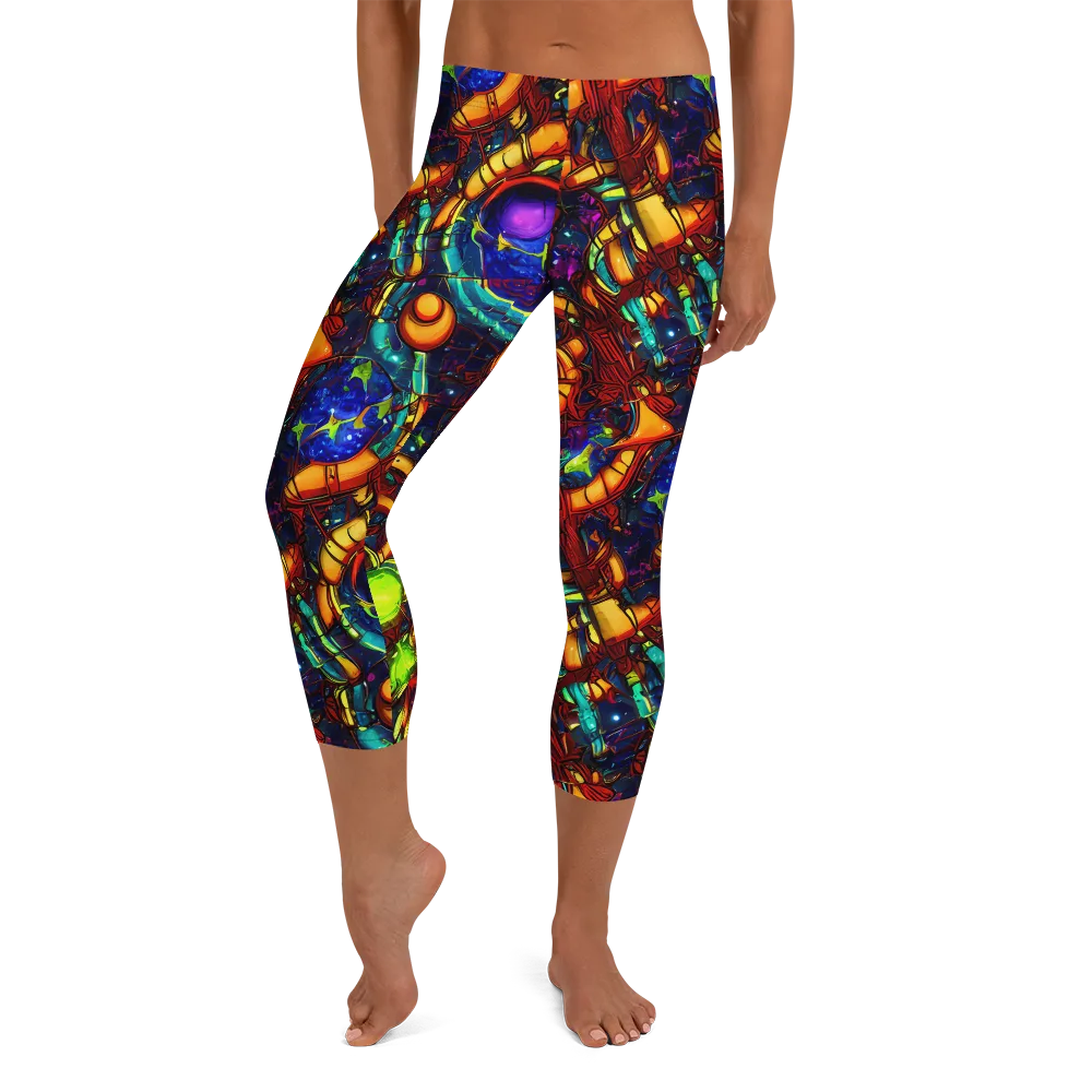 Radiant Machinery on Capri Leggings — Front