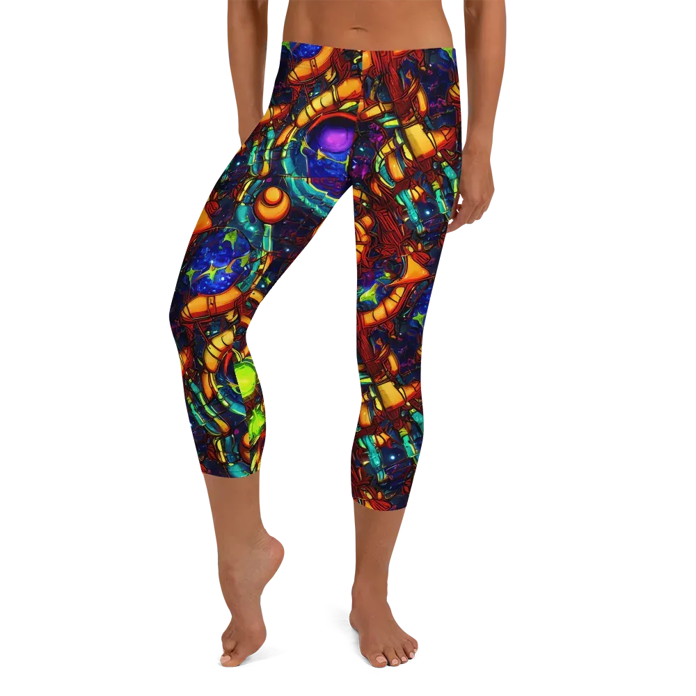 Radiant Machinery on Capri Leggings — Front