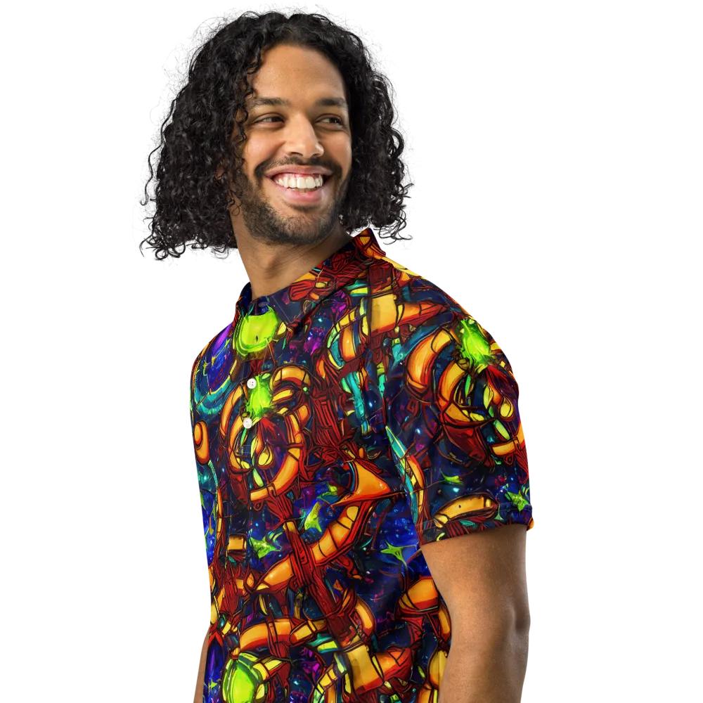 Radiant Machinery on Men's Slim Fit Polo Shirt — Left Front