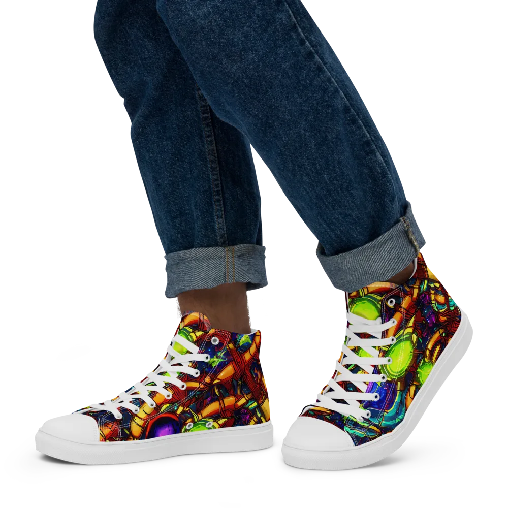 Radiant Machinery on Men's High Top Canvas Shoes — Left