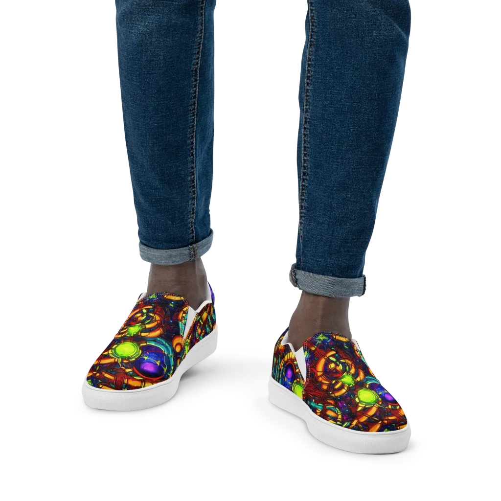 Radiant Machinery on Men's Slip-On Canvas Shoes — Front