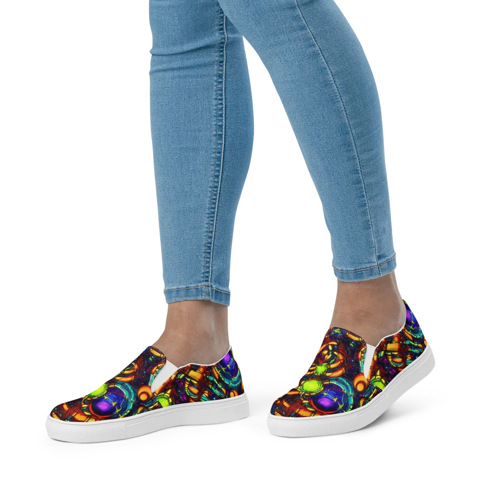 Radiant Machinery on Women's Slip-On Canvas Shoes — Front