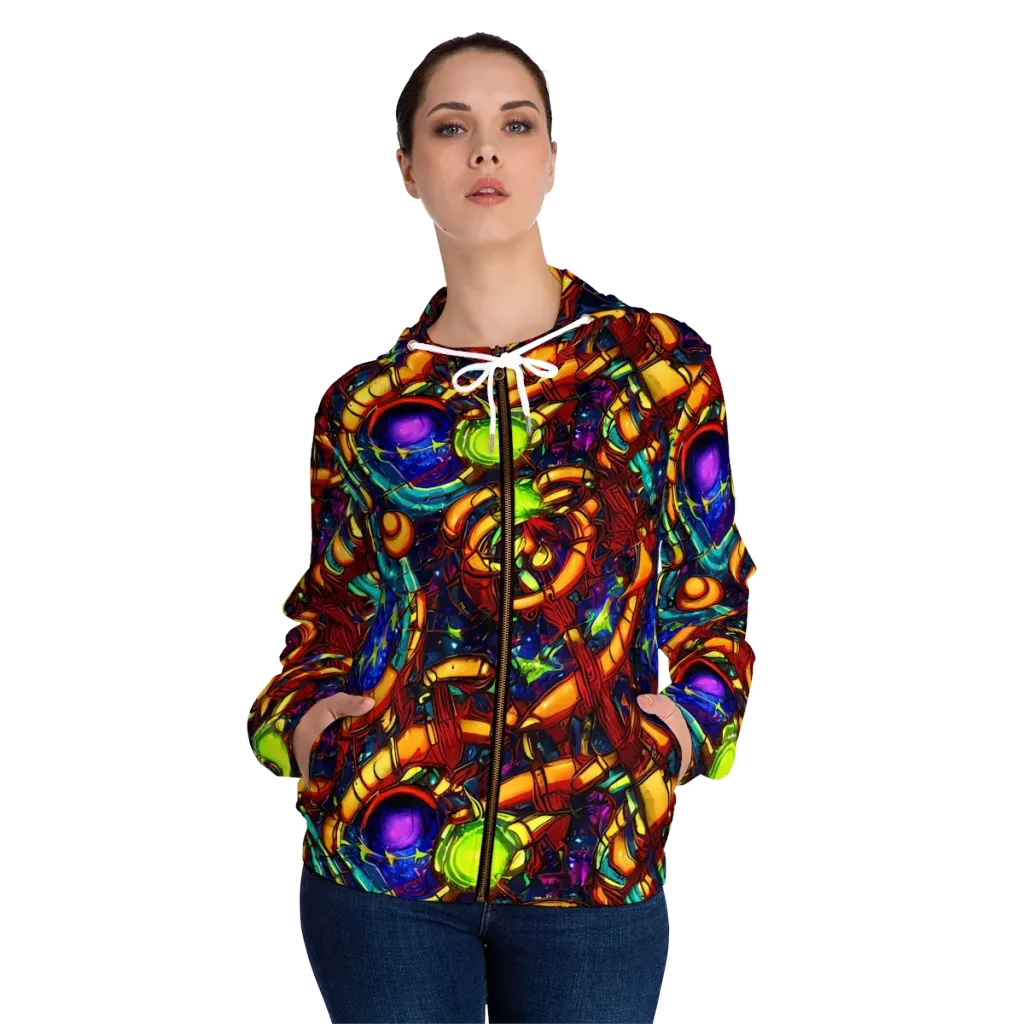 Radiant Machinery on Women's Full-Zip Hoodie — Front On Person
