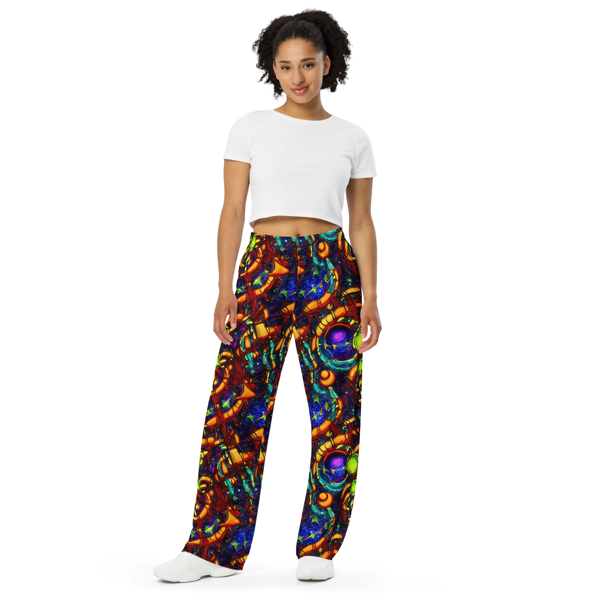 Radiant Machinery on Wide-Leg Pants — Front