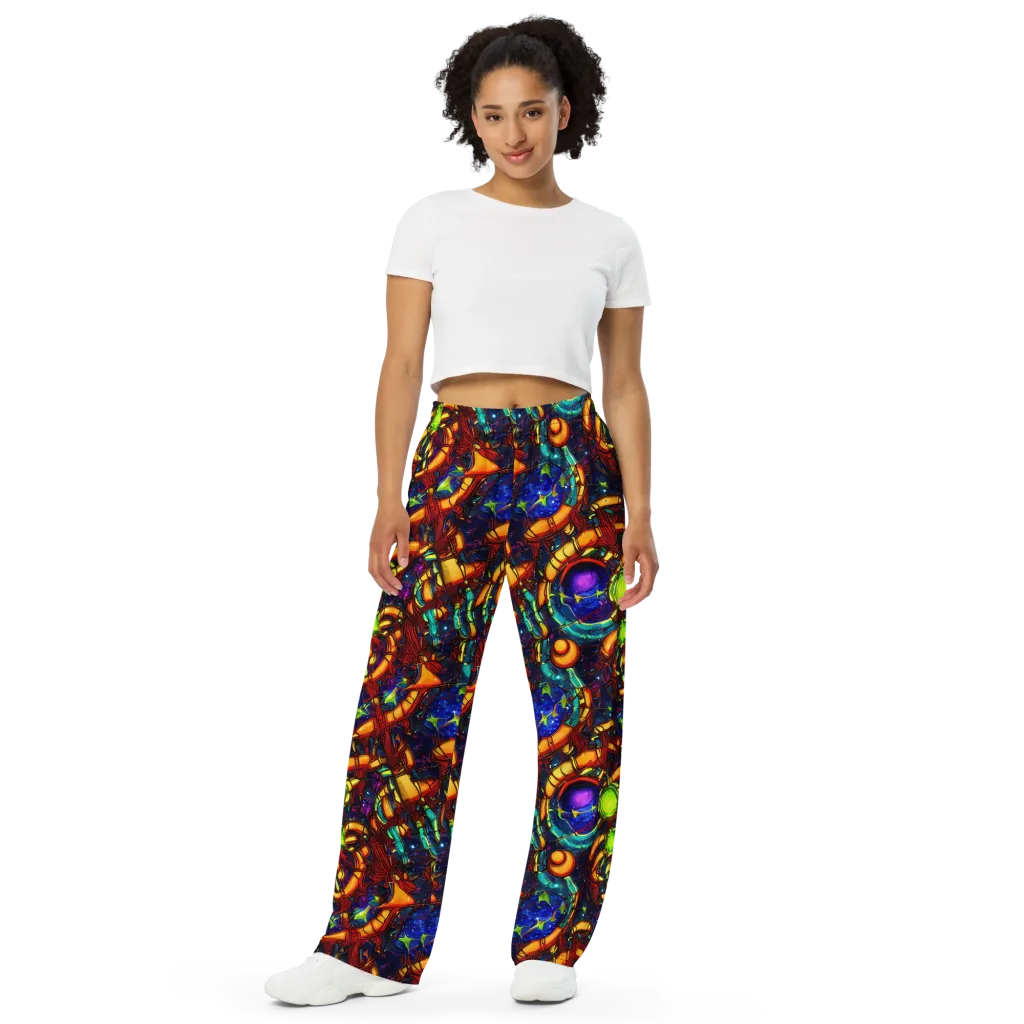 Radiant Machinery on Wide-Leg Pants — Front