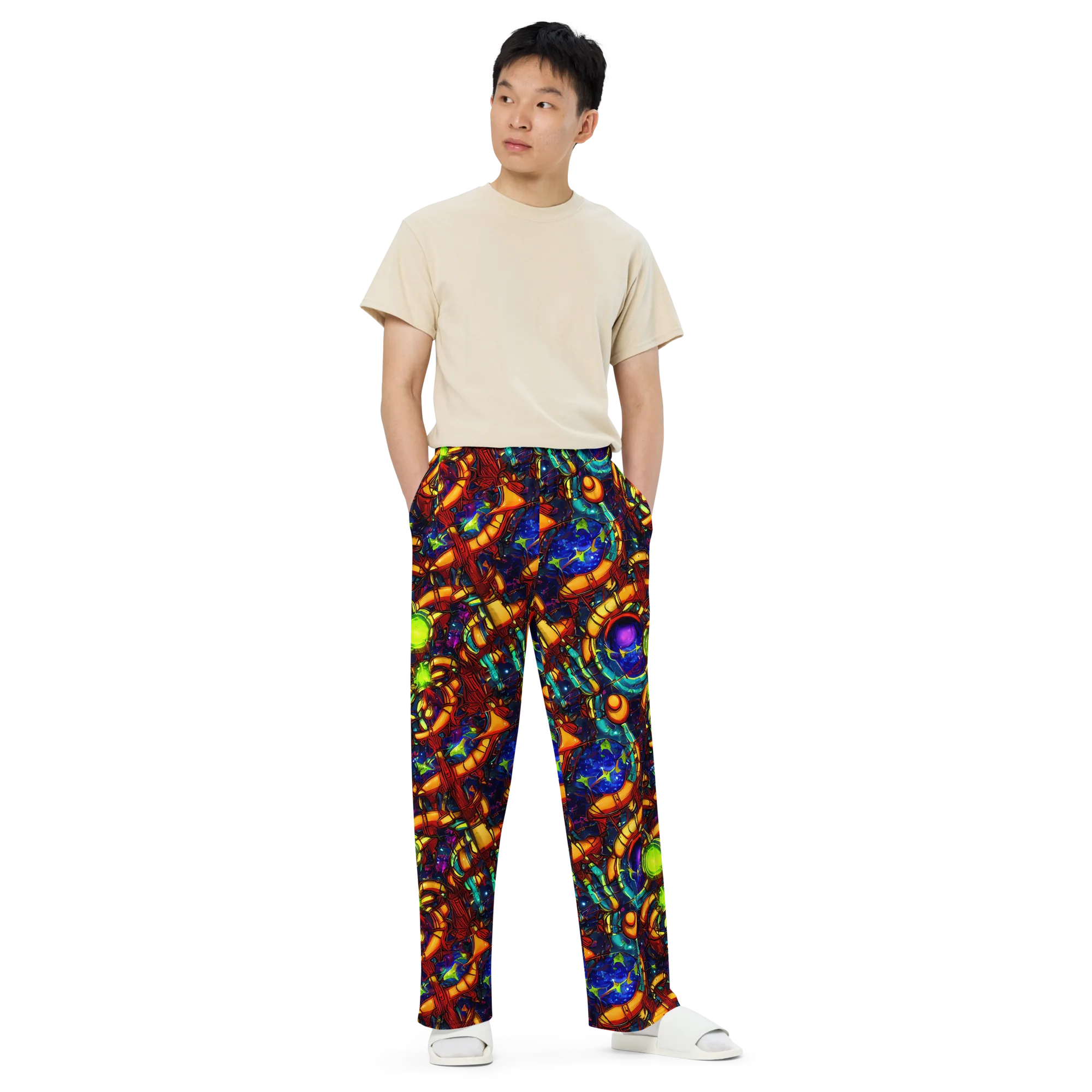 Radiant Machinery on Wide-Leg Pants — Front