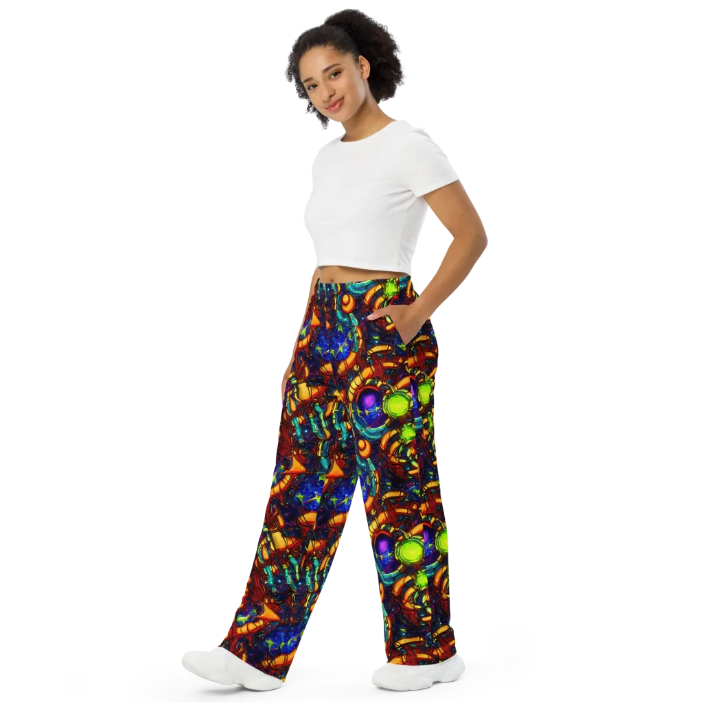 Radiant Machinery on Wide-Leg Pants — Left Front