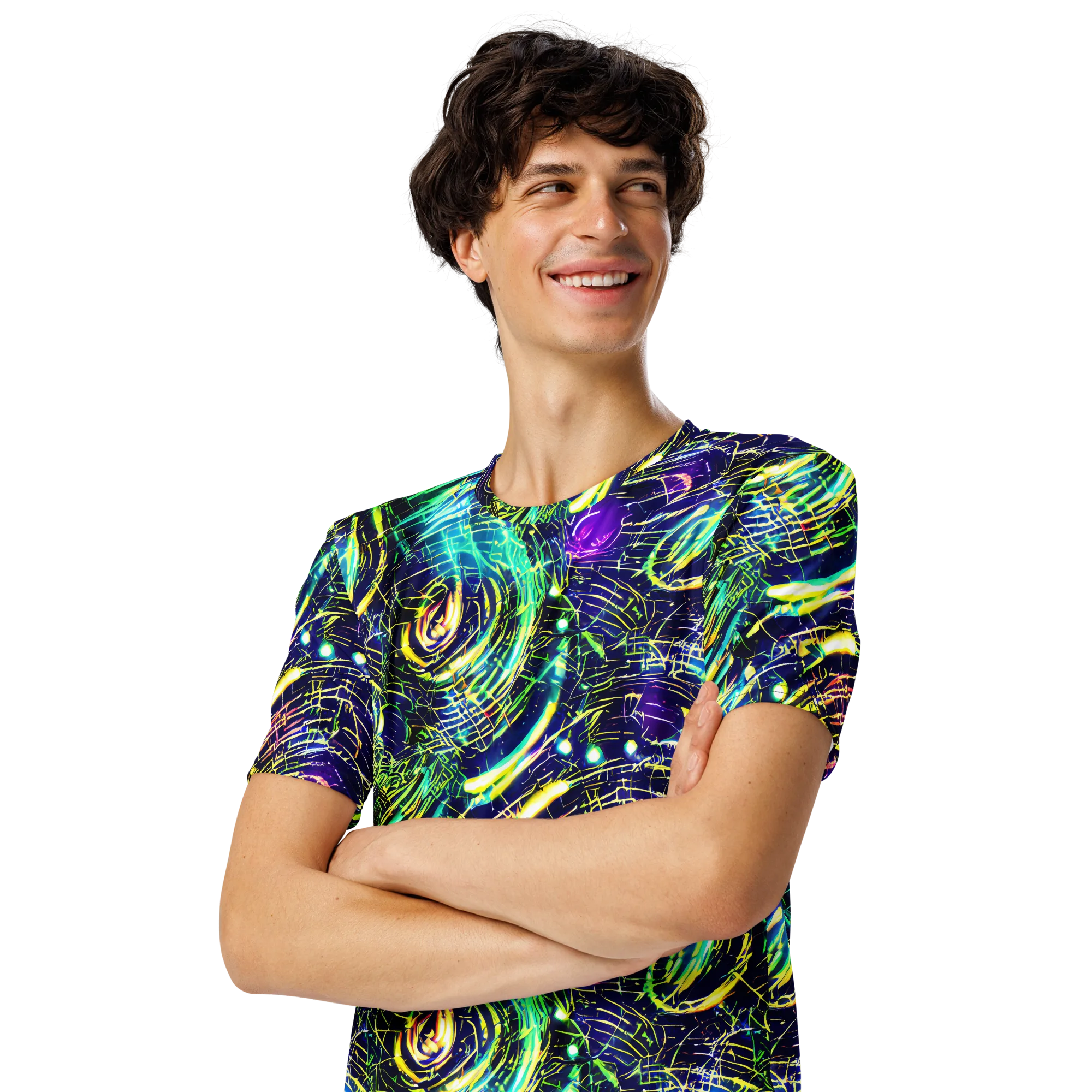 Futurist Fire on Men's Crew Neck T-Shirt — Left Front