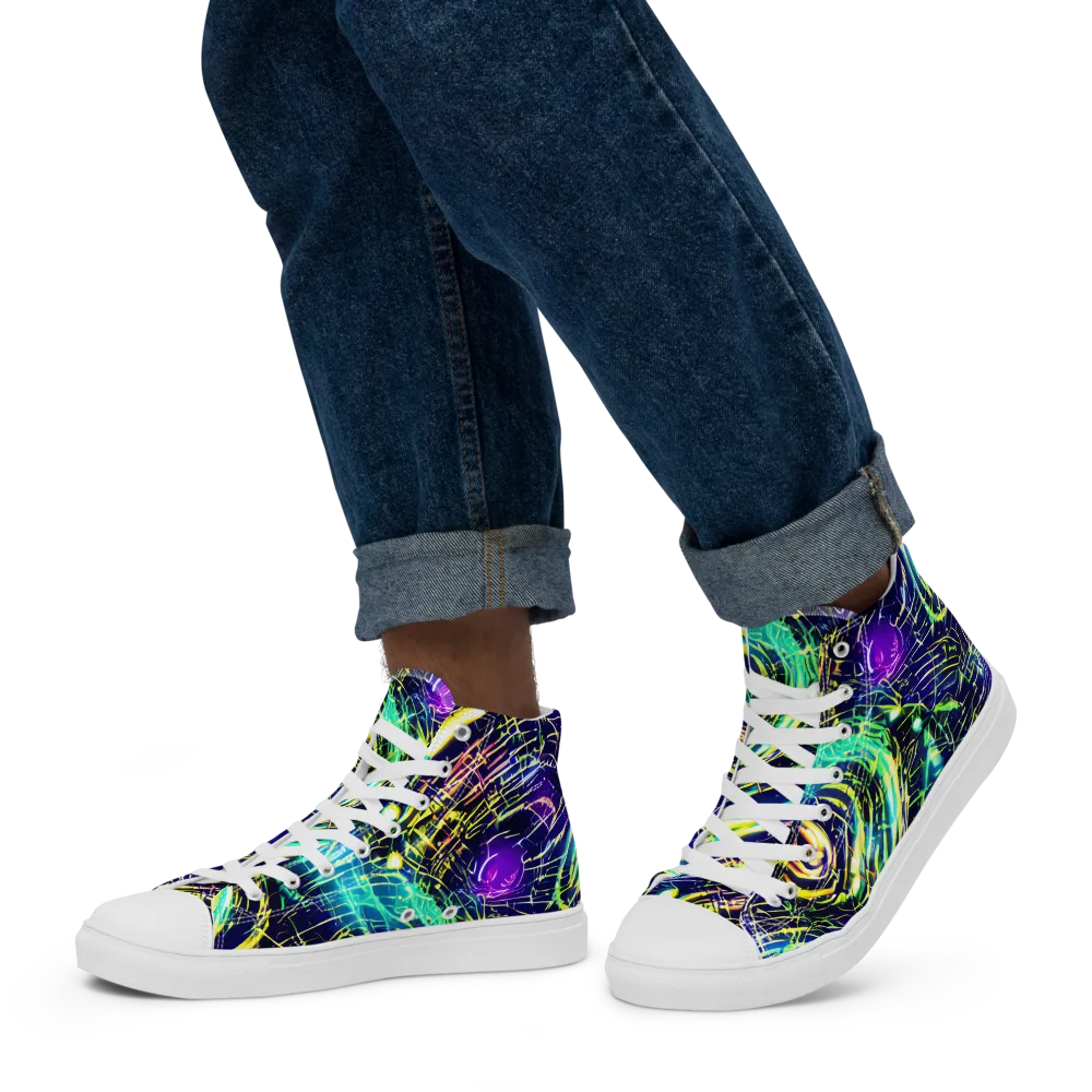 Futurist Fire on Men's High Top Canvas Shoes — Left
