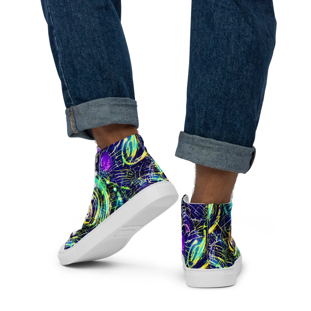 Futurist Fire on Men's High Top Canvas Shoes — Back
