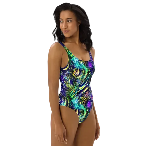 Futurist Fire on a One-Piece Swimsuit