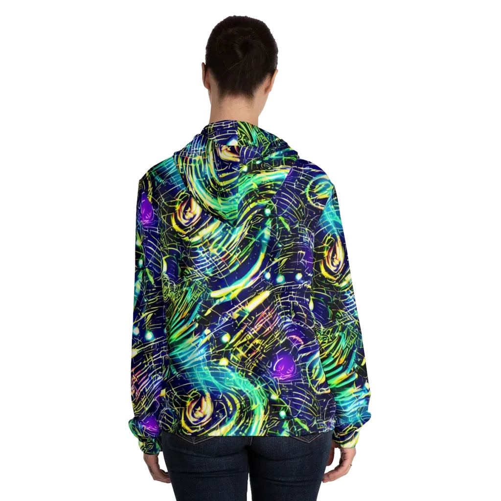 Futurist Fire on Women's Full-Zip Hoodie — Back On Person