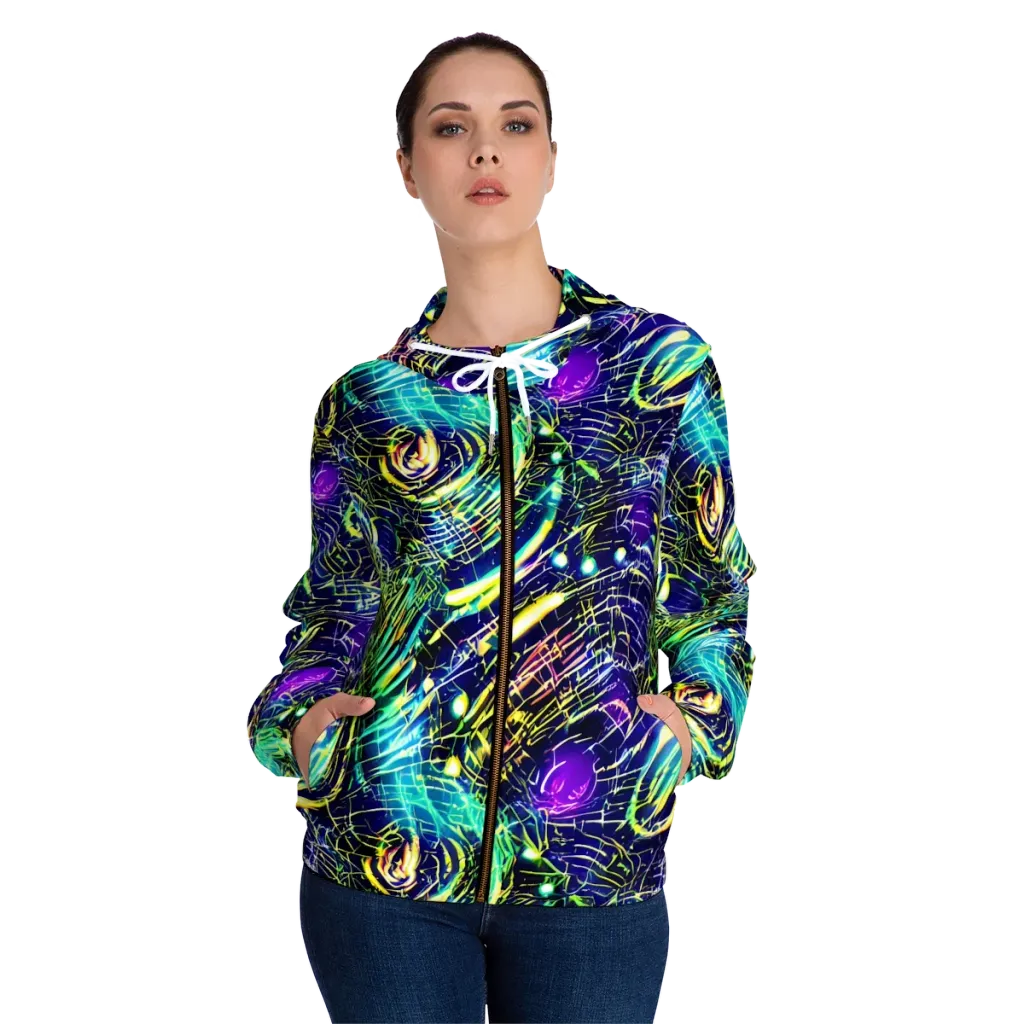 Futurist Fire on Women's Full-Zip Hoodie — Front On Person
