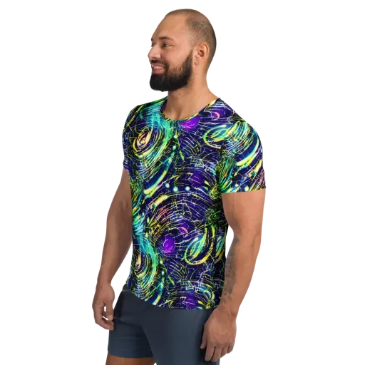 Futurist Fire on a Men's Athletic T-Shirt