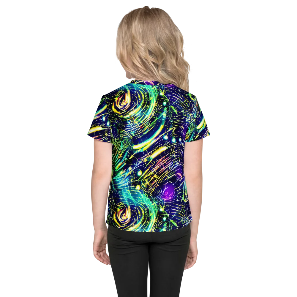 Futurist Fire on Kids Crew Neck T-Shirt — Back