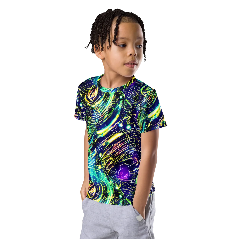 Futurist Fire on Kids Crew Neck T-Shirt — Left Front