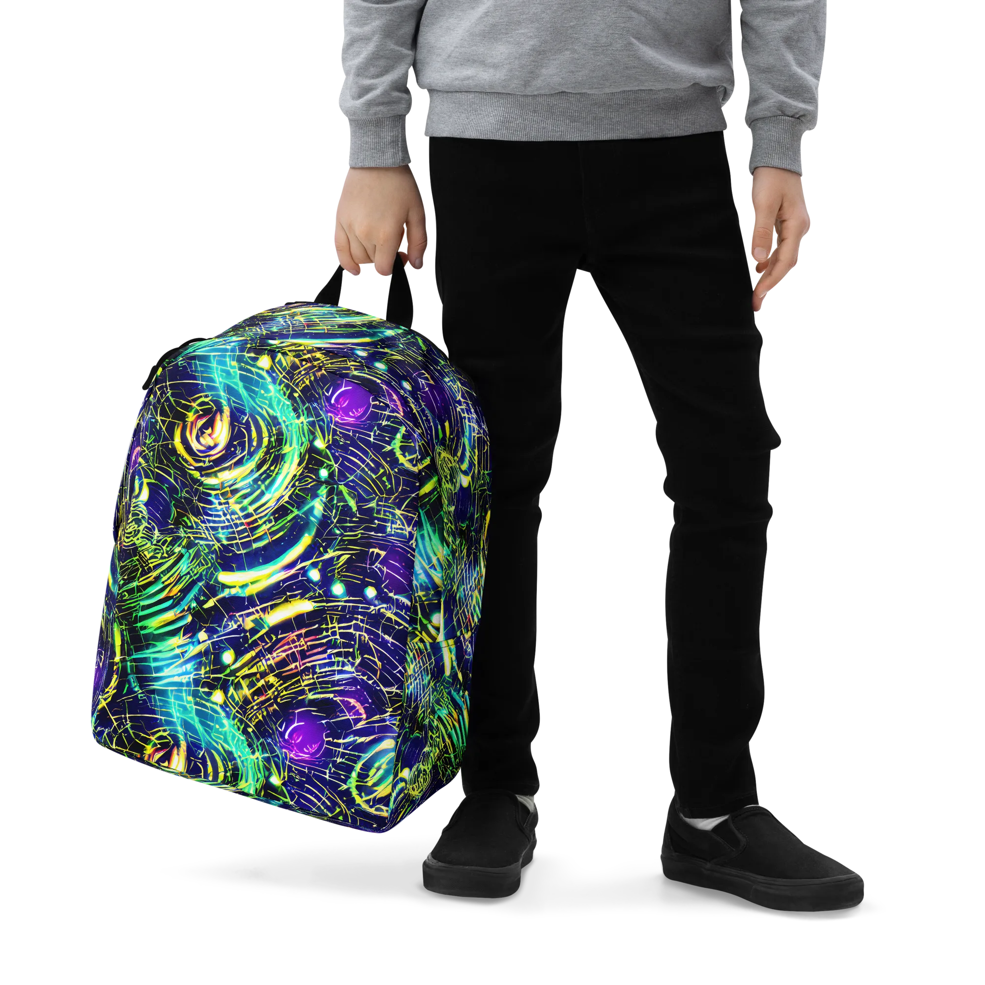 Futurist Fire on Minimalist Backpack — Zoomed-in