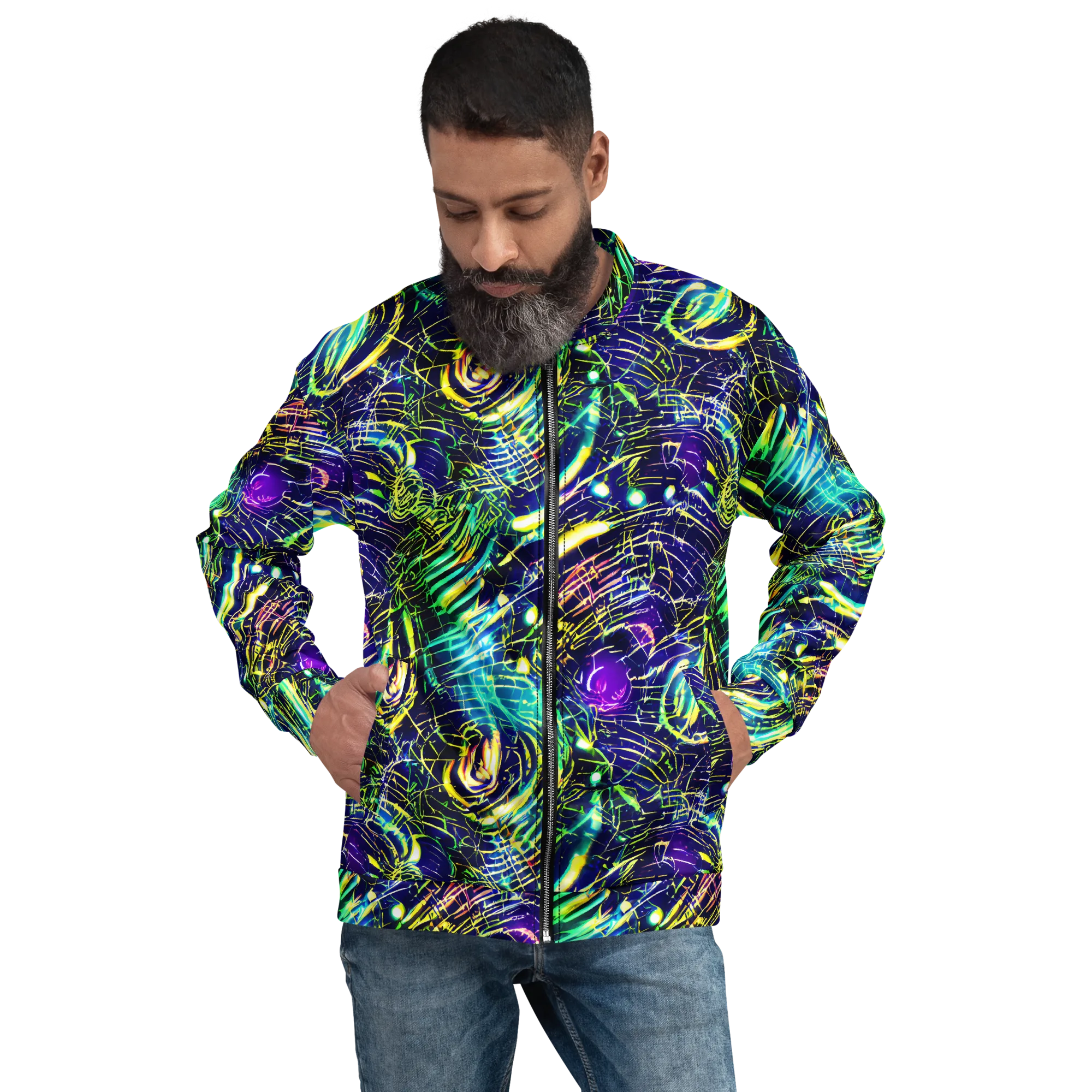 Futurist Fire on Bomber Jacket — Front