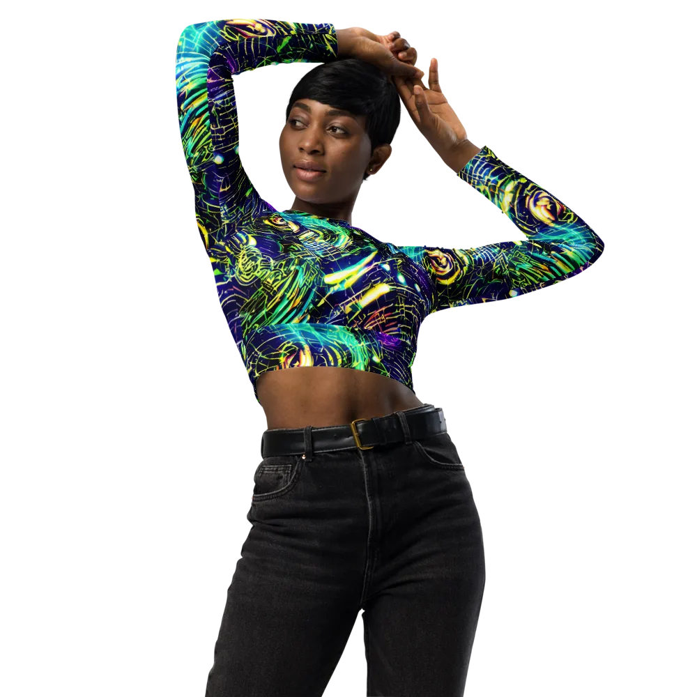 Futurist Fire on Long Sleeve Crop Top — Front