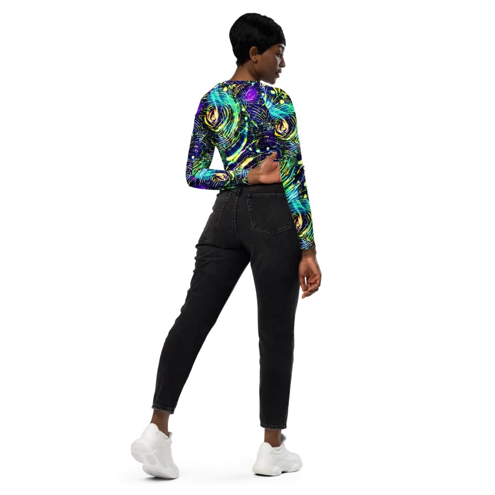 Futurist Fire on Long Sleeve Crop Top — Right Back