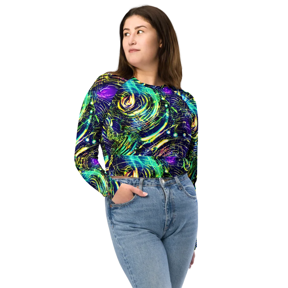 Futurist Fire on Long Sleeve Crop Top — Front