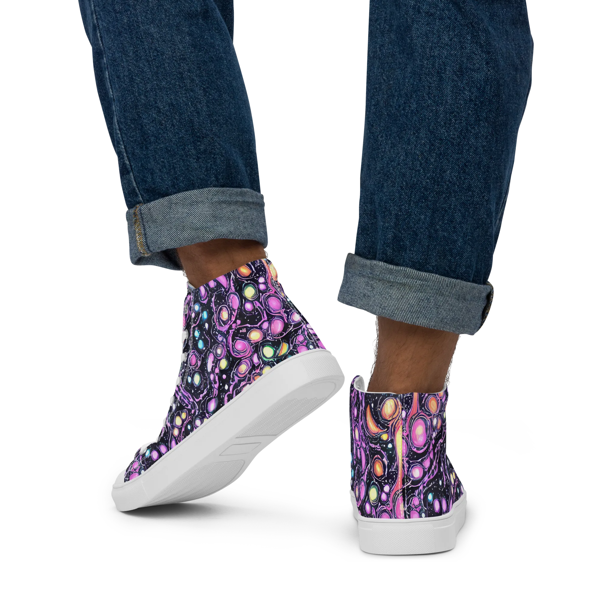 Prismatic Deep on Men's High Top Canvas Shoes — Back