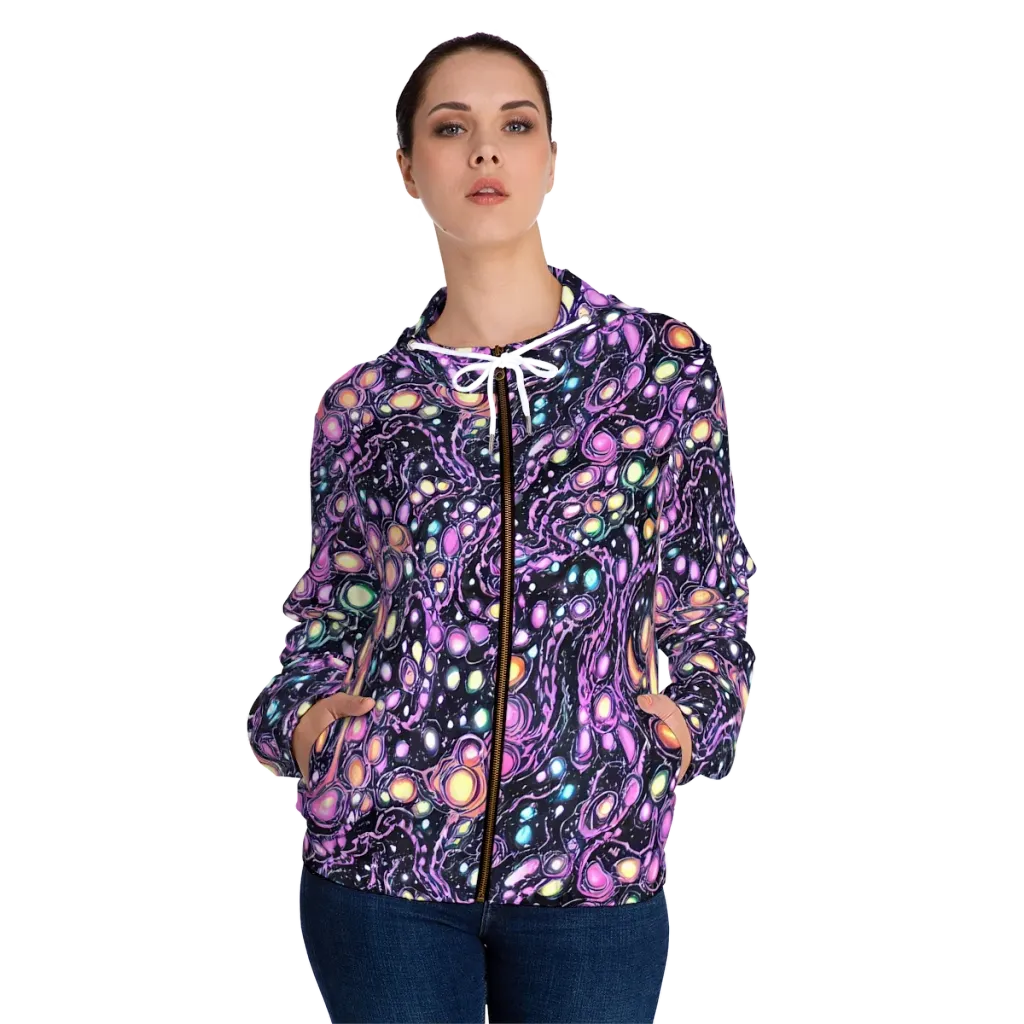 Prismatic Deep on Women's Full-Zip Hoodie — Front On Person