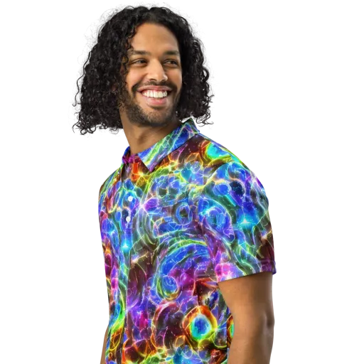 Galaxy Glass on a Men's Slim Fit Polo Shirt
