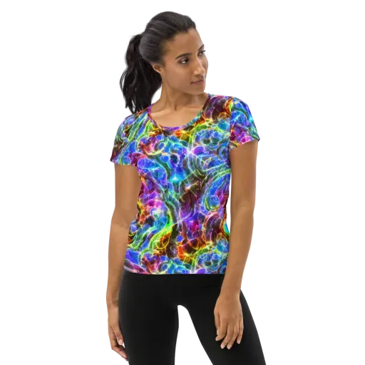 Galaxy Glass on a Women's Athletic T-Shirt