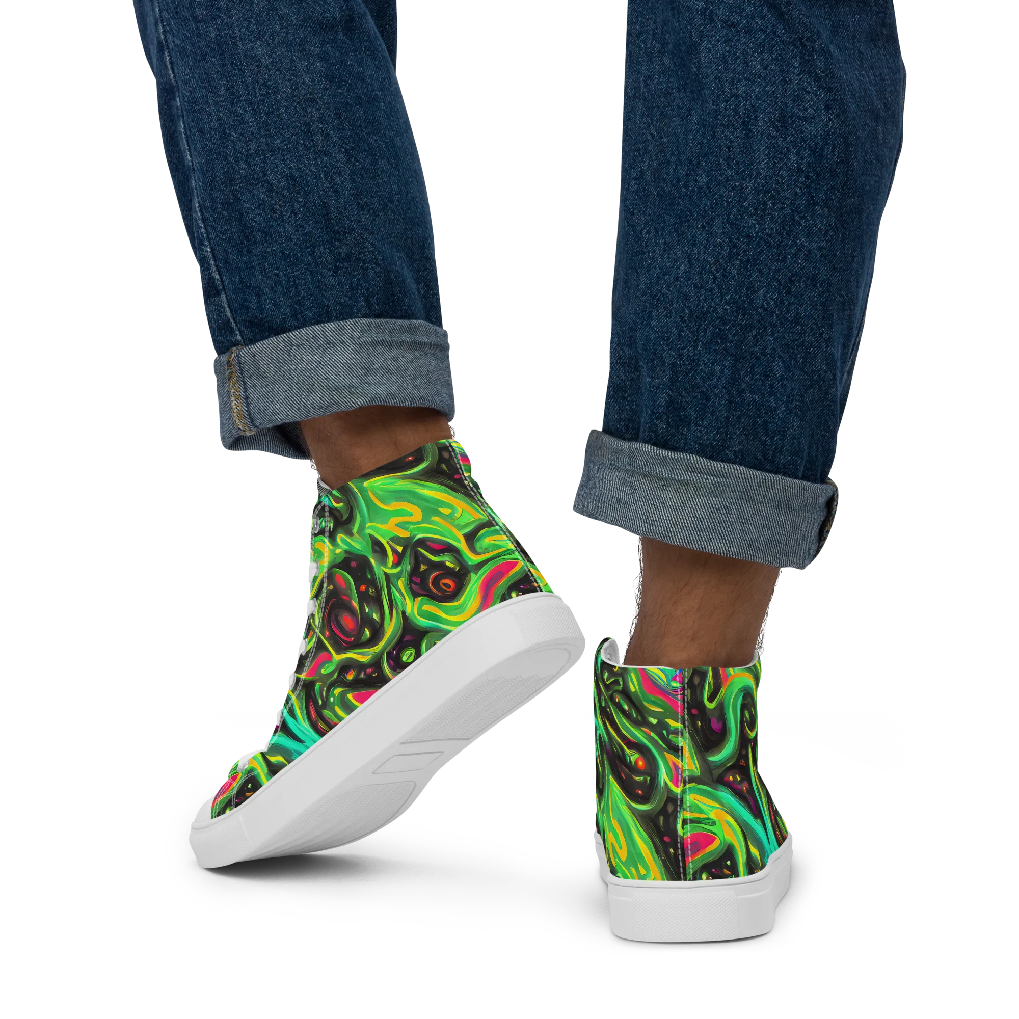 Luminous Ooze on Men's High Top Canvas Shoes — Back
